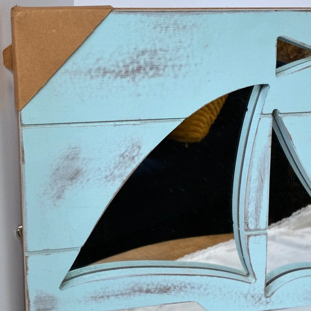 Sailboat Wall Mirror Wood Nautical Nursery Coastal Beach House Shabby Chic
